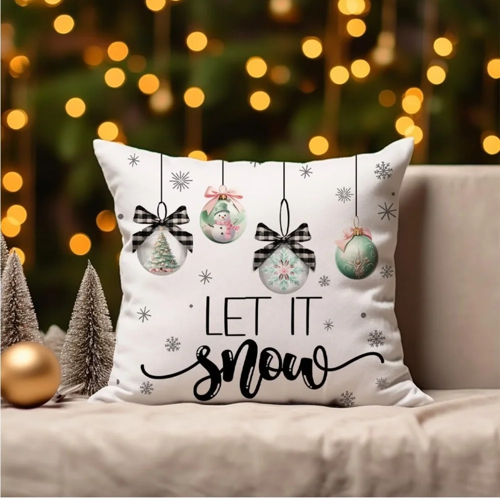 🎄NEW Christmas Pillow Covers Set of 4 Aqua Cute Farmhouse Shabby Chic Holiday